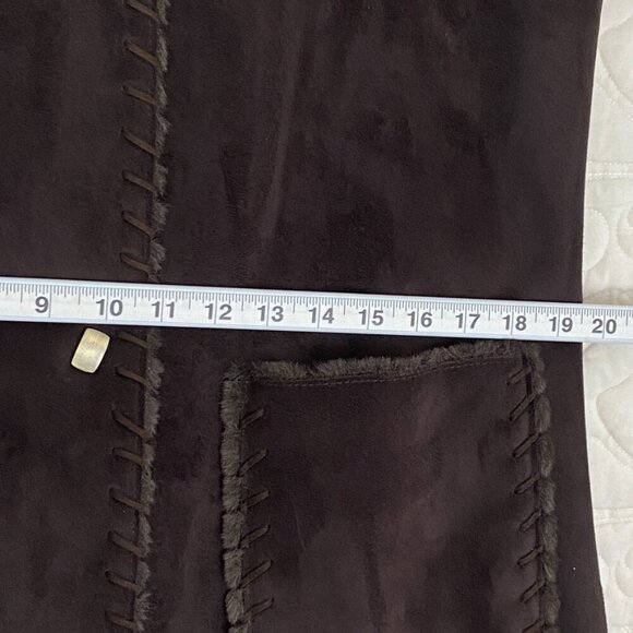 Dana Buchman Fur Lined Pea Coat Size Medium Chocolate Brown Faux Suede - Picture 10 of 12